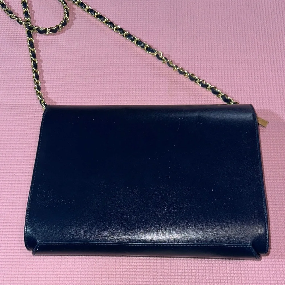 Vintage Elegant Blue Mirror Pocket Book Purse Chain Strap Check Book Women's Bag